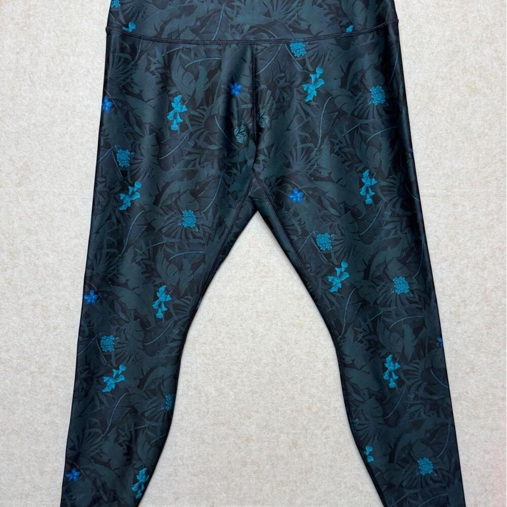 Greyson Womens XL Tropical Floral Leggings Blue Teal High Rise Activewear